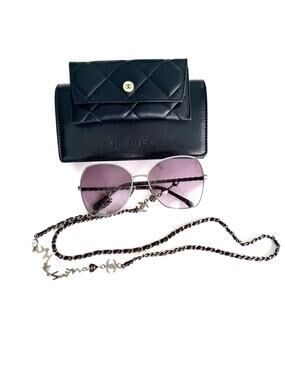 Chanel Butterfly Sunglasses & Chain Gunmetal Burgundy Pink 4274-Q Luxury $1695